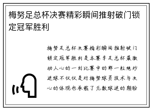梅努足总杯决赛精彩瞬间推射破门锁定冠军胜利
